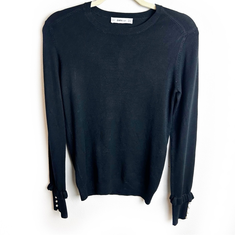 Zara knit black ruffle pearl cuff sweater size: M